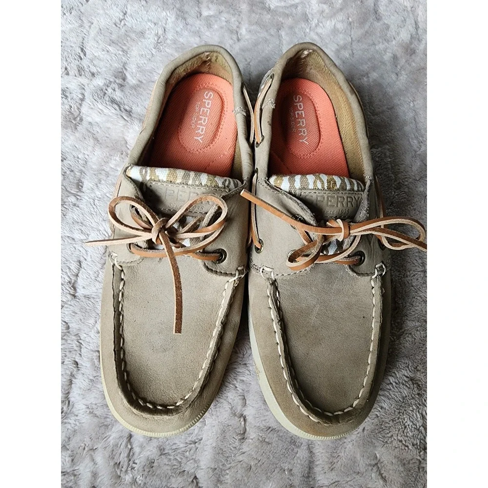Sperry Top-Sider Angelfish Taupe Gold Boat Shoes Loafers Womens 6